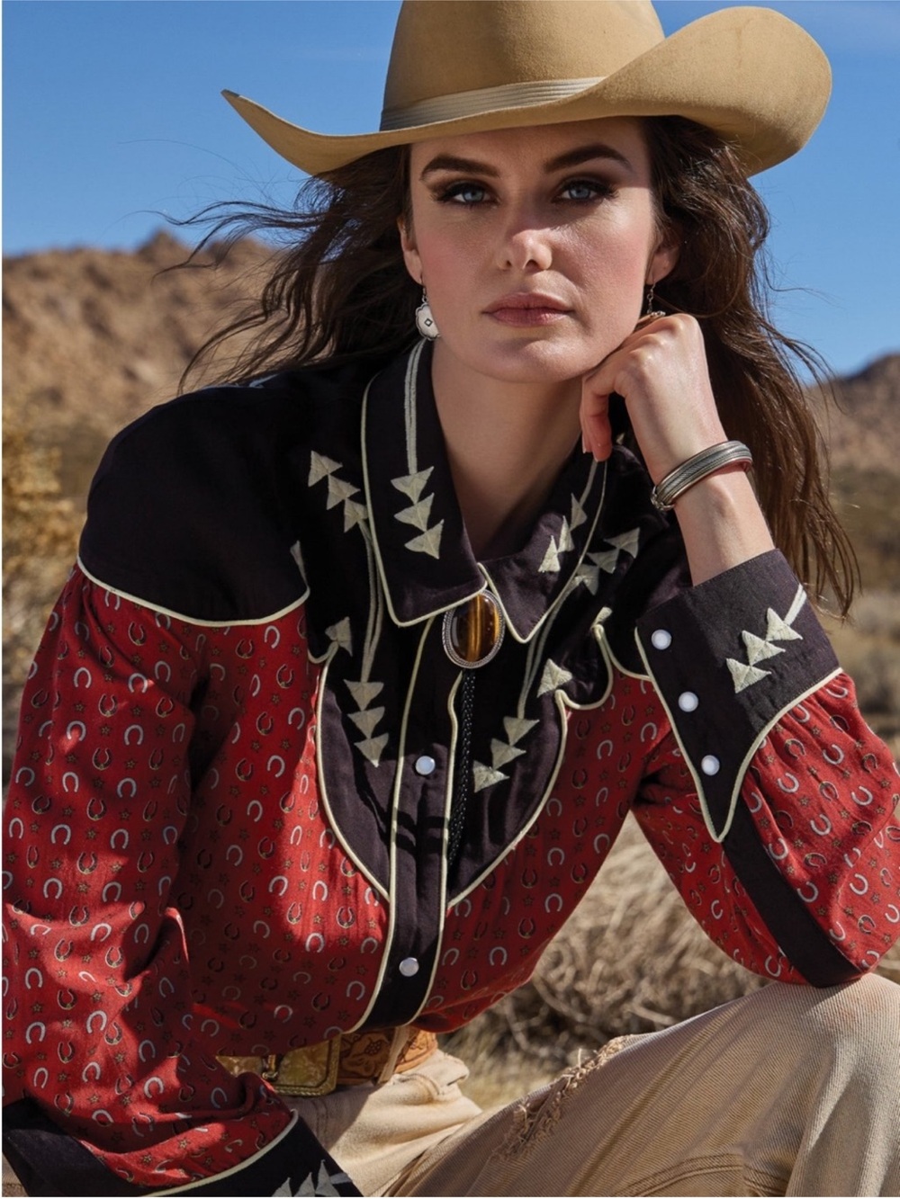 Double D Ranch Pearl Snap Blouse horseshoe print contrasting embroidery L NWOT - Picture 9 of 9